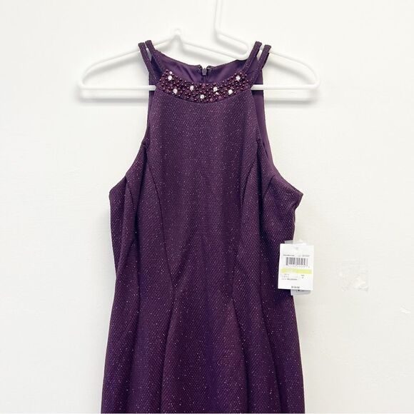 R & M Richards Nightway Glitter-Knit Gown, Size 4 Mulberry - Picture 2 of 16